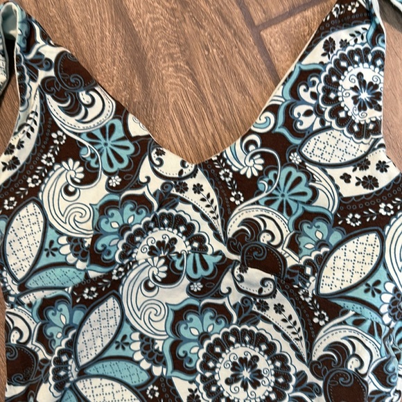 Ann Taylor XS halter top. Brown, teal & light blue. Breast is lined. String tie - Picture 2 of 5